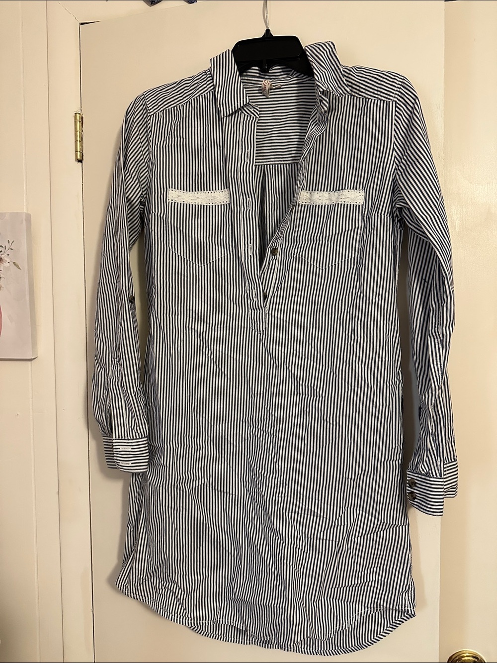 Red Camel Navy and White Striped Long-Sleeve Shirt Dress